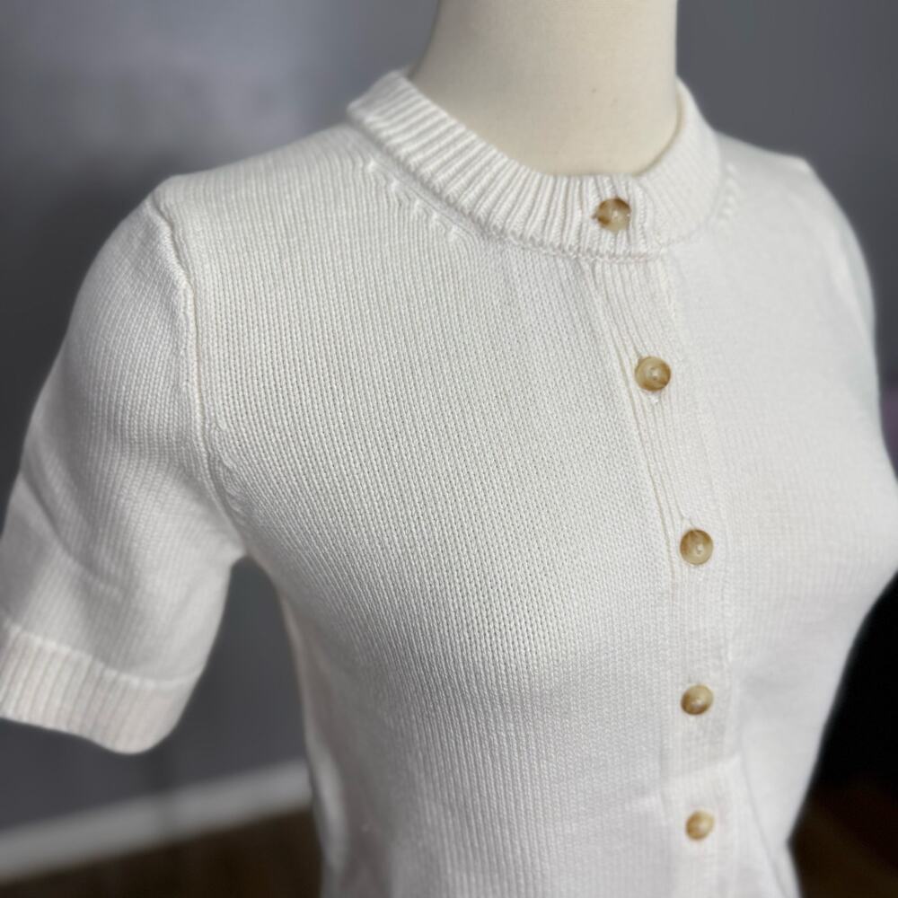 Abercrombie and Fitch Womens Short Sleeve Crew Cardigan, Cream, XS - Picture 2 of 5
